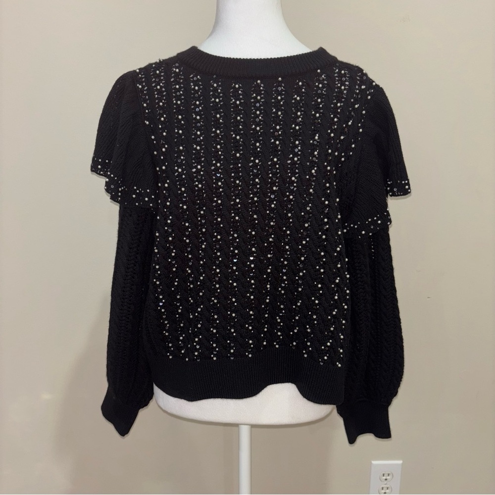Alice + Olivia Black Sweater with Beaded Details